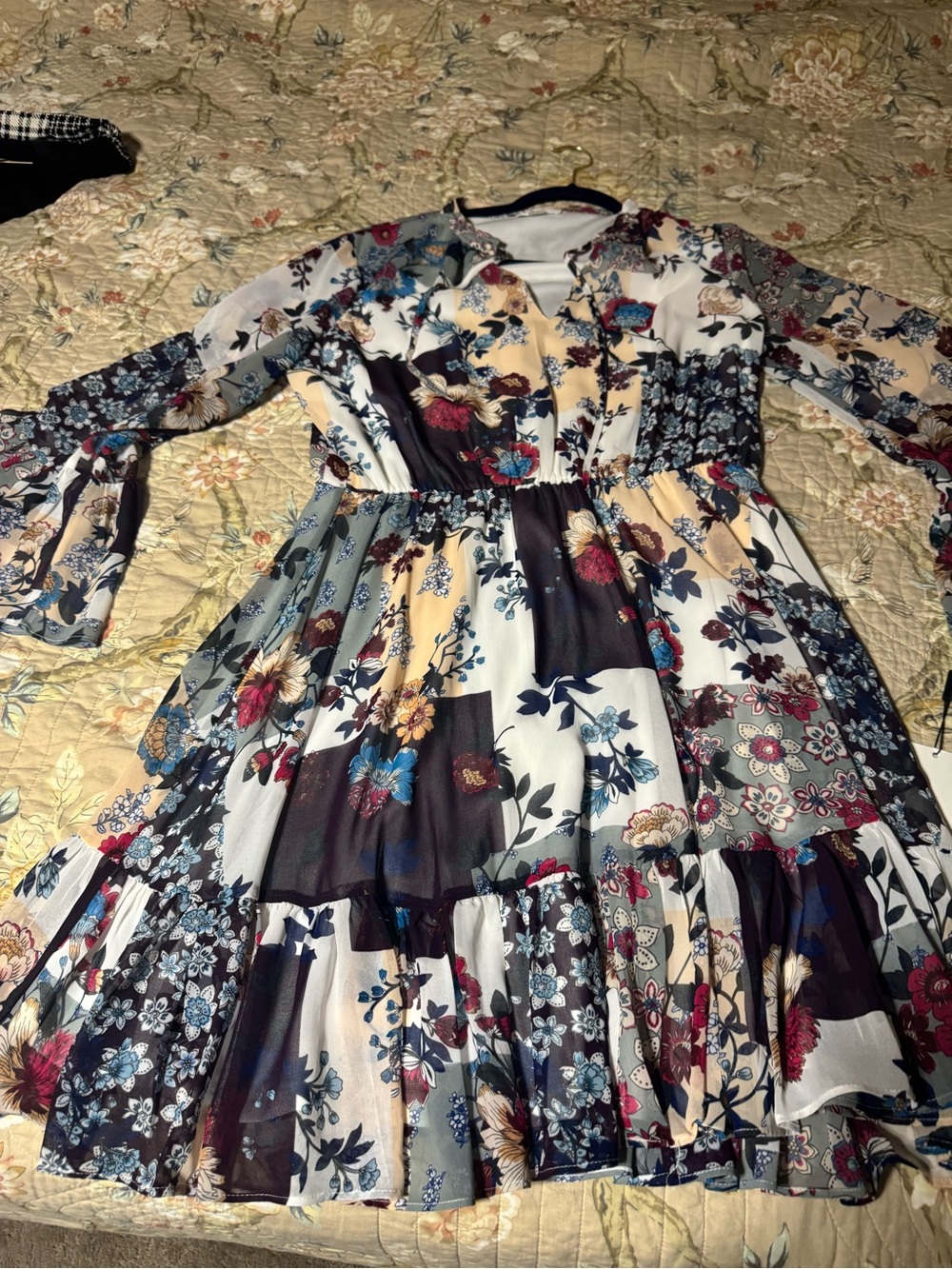 Calvin Klein Multicolor Floral Patchwork Long Sleeve Midi Dress